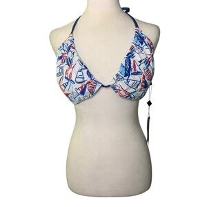 Cabana Life XL Reversible Triangle Bikini Top Sailboat Nautical Striped UPF50
